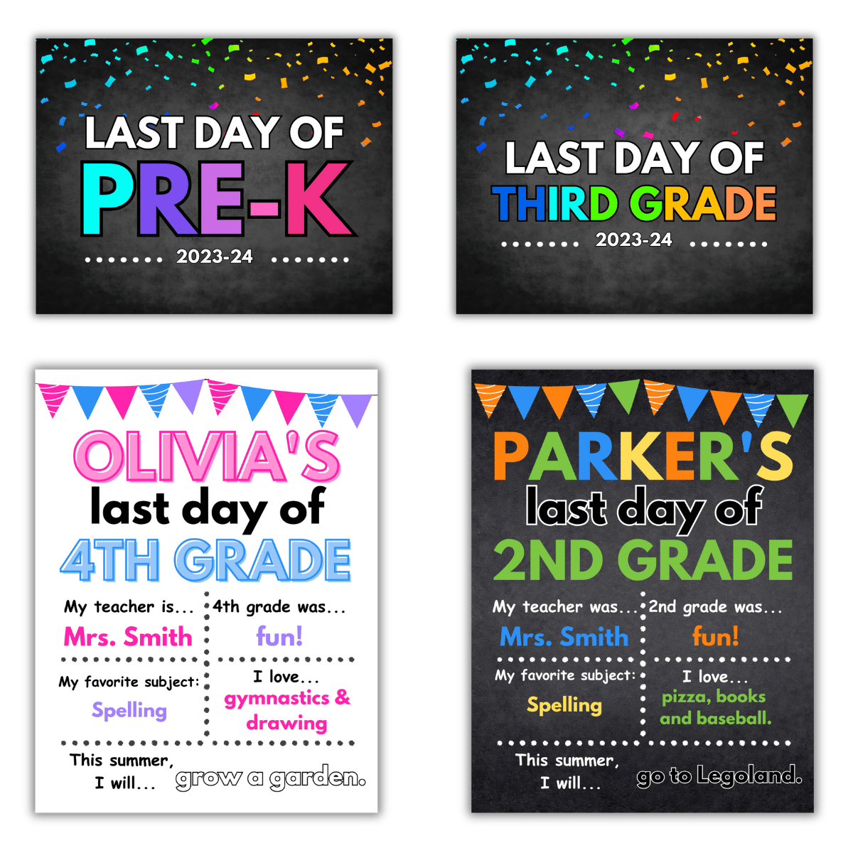 both versions of last day of school sign printables