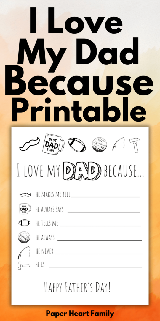 I Love My Dad Because Printable For Kids I Love My Dad Because Printable For Kids